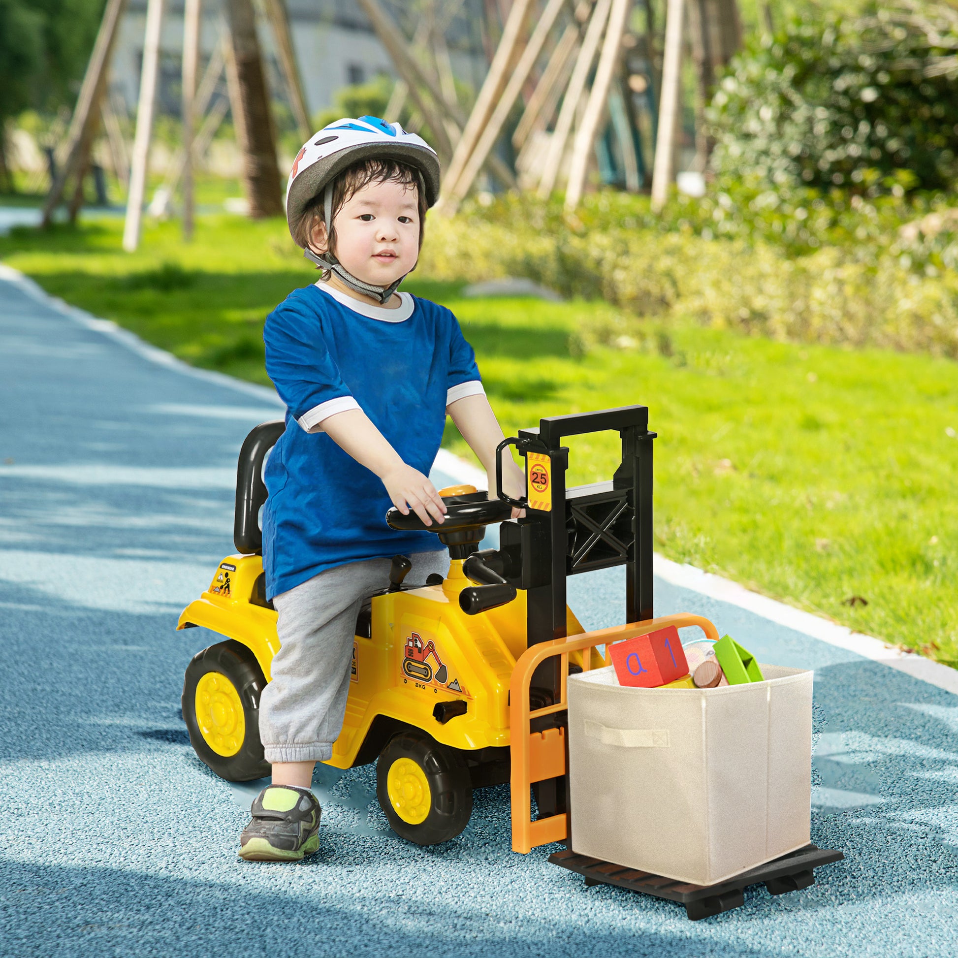 Ride-On Tractor for Kids 3-4 Years with Backhoe, Sound Button, and Hidden Storage Space, in PP and ABS, 86x27.5x47.5 cm, Yellow and Black