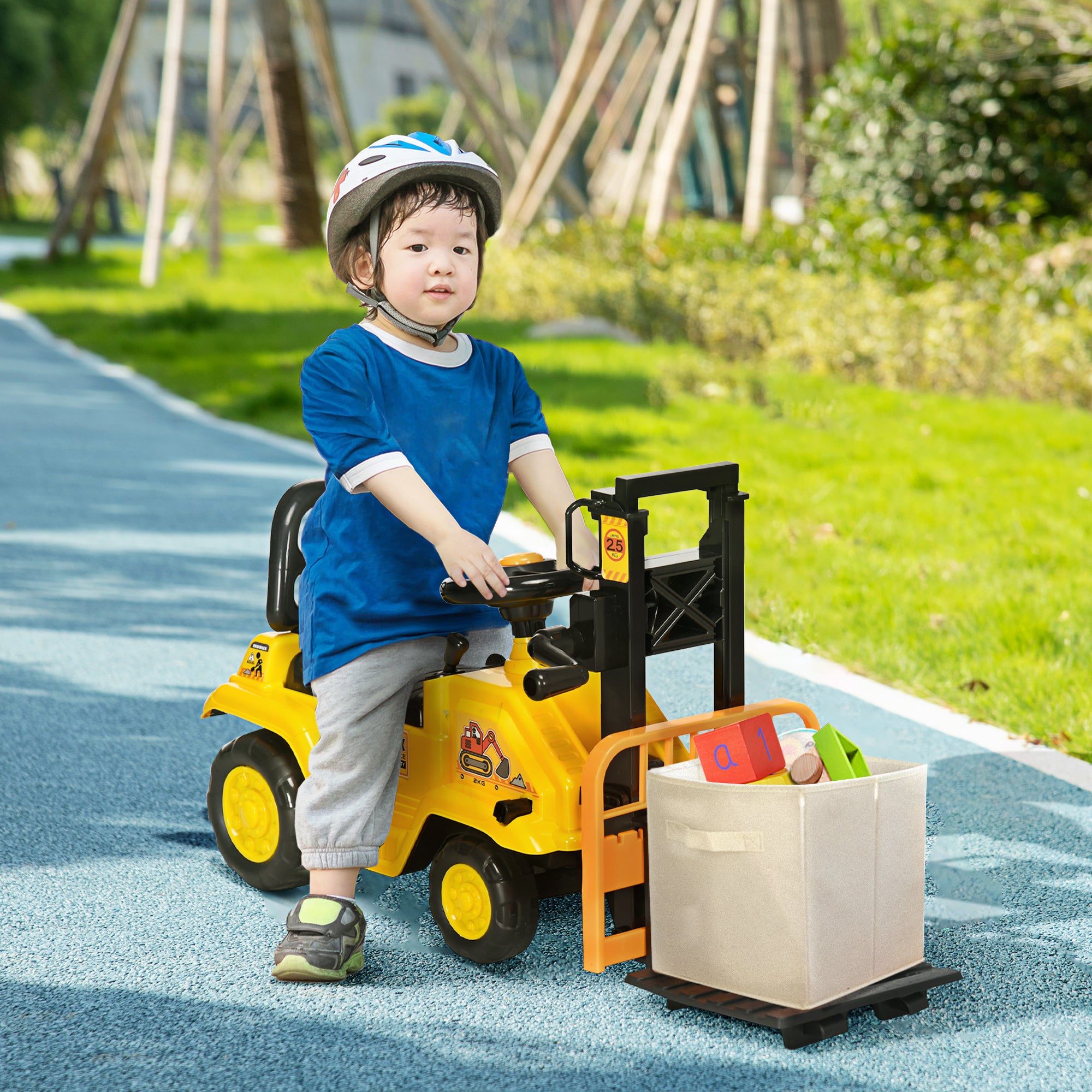 Ride-On Tractor for Kids 3-4 Years with Backhoe, Sound Button, and Hidden Storage Space, in PP and ABS, 86x27.5x47.5 cm, Yellow and Black