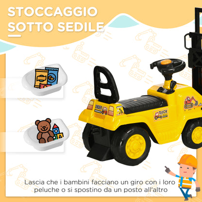 Ride-On Tractor for Kids 3-4 Years with Backhoe, Sound Button, and Hidden Storage Space, in PP and ABS, 86x27.5x47.5 cm, Yellow and Black