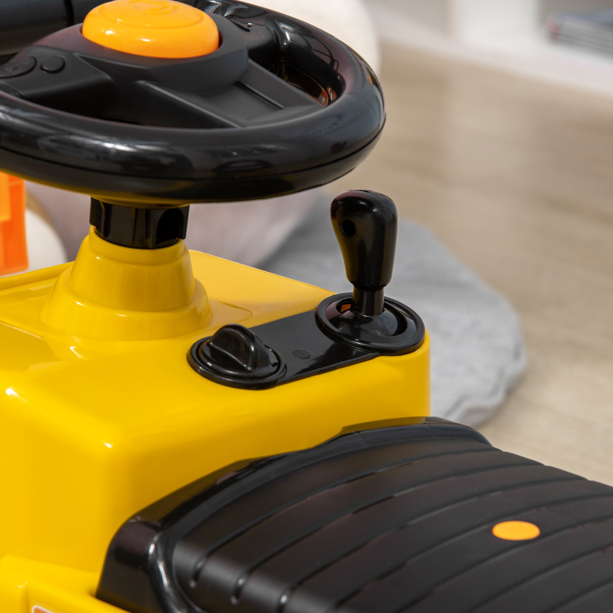 Ride-On Tractor for Kids 3-4 Years with Backhoe, Sound Button, and Hidden Storage Space, in PP and ABS, 86x27.5x47.5 cm, Yellow and Black