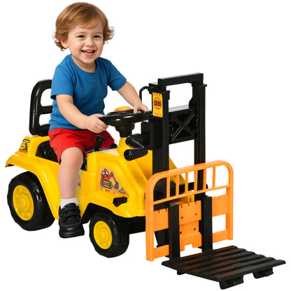 Ride-On Tractor for Kids 3-4 Years with Backhoe, Sound Button, and Hidden Storage Space, in PP and ABS, 86x27.5x47.5 cm, Yellow and Black
