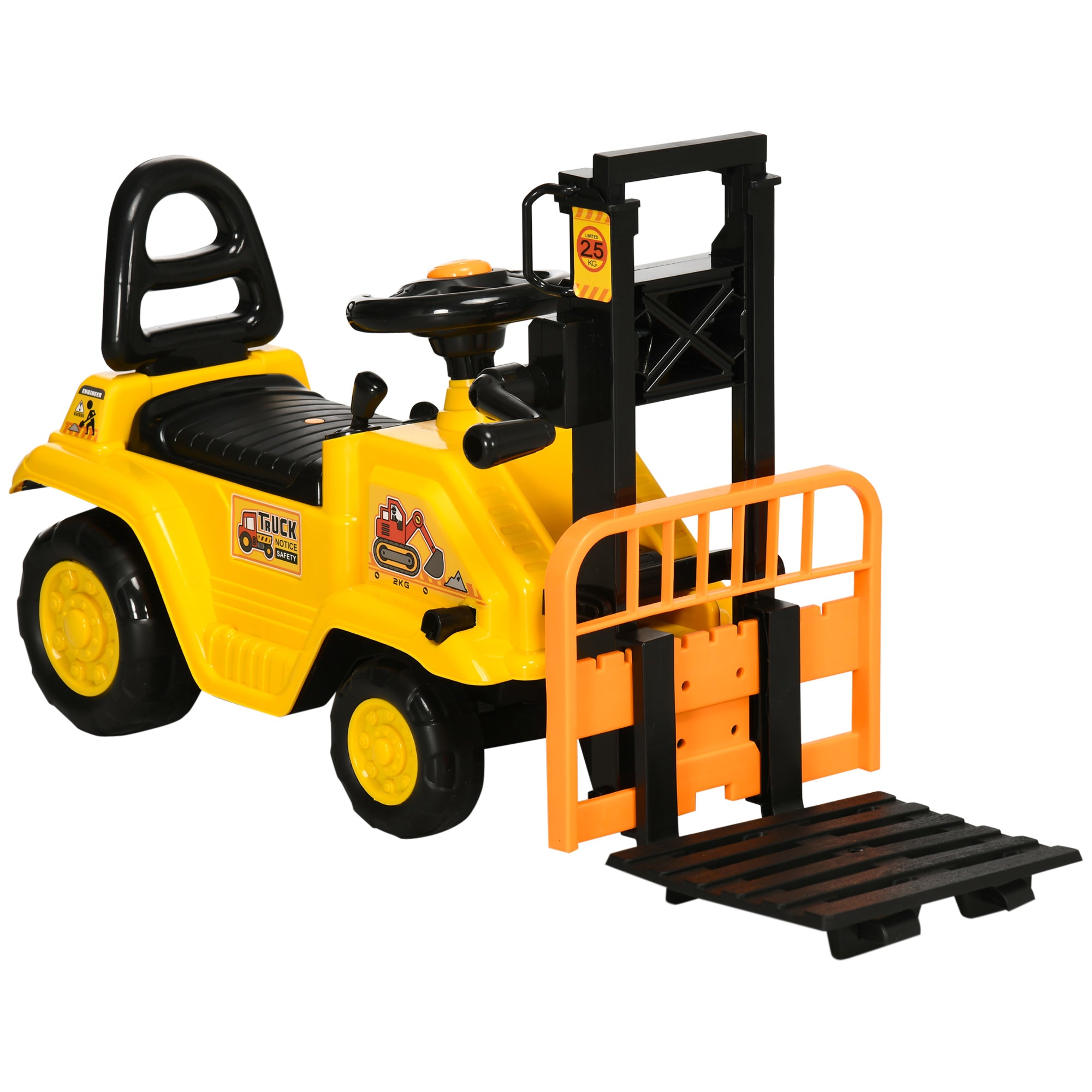 Ride-On Tractor for Kids 3-4 Years with Backhoe, Sound Button, and Hidden Storage Space, in PP and ABS, 86x27.5x47.5 cm, Yellow and Black