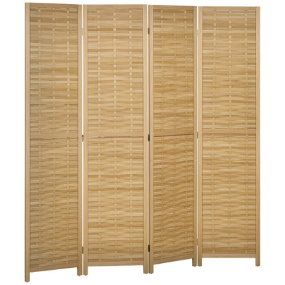 4-Panel Room Partition, 160 x 170 cm Divider, Bamboo Room Divider, Foldable Privacy Screen, Partition Screen for Living Room, Bedroom, Natural