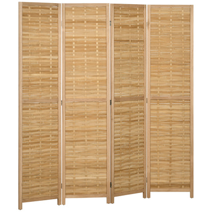4-Panel Room Partition, 160 x 170 cm Divider, Bamboo Room Divider, Foldable Privacy Screen, Partition Screen for Living Room, Bedroom, Natural