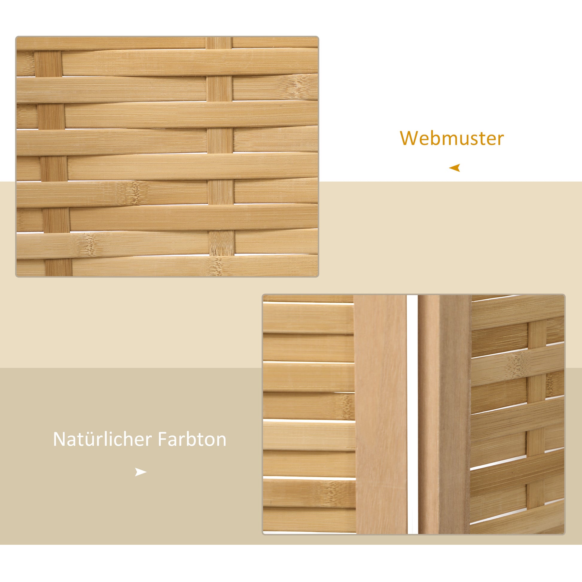 4-Panel Room Partition, 160 x 170 cm Divider, Bamboo Room Divider, Foldable Privacy Screen, Partition Screen for Living Room, Bedroom, Natural