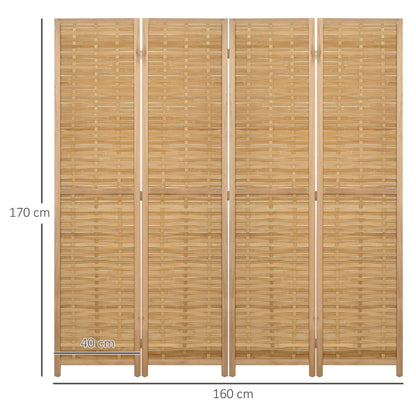 4-Panel Room Partition, 160 x 170 cm Divider, Bamboo Room Divider, Foldable Privacy Screen, Partition Screen for Living Room, Bedroom, Natural