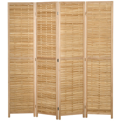 4-Panel Room Partition, 160 x 170 cm Divider, Bamboo Room Divider, Foldable Privacy Screen, Partition Screen for Living Room, Bedroom, Natural