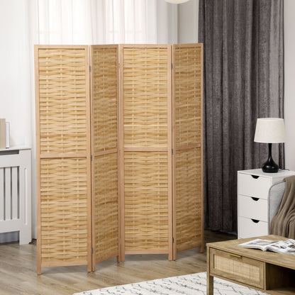 4-Panel Room Partition, 160 x 170 cm Divider, Bamboo Room Divider, Foldable Privacy Screen, Partition Screen for Living Room, Bedroom, Natural