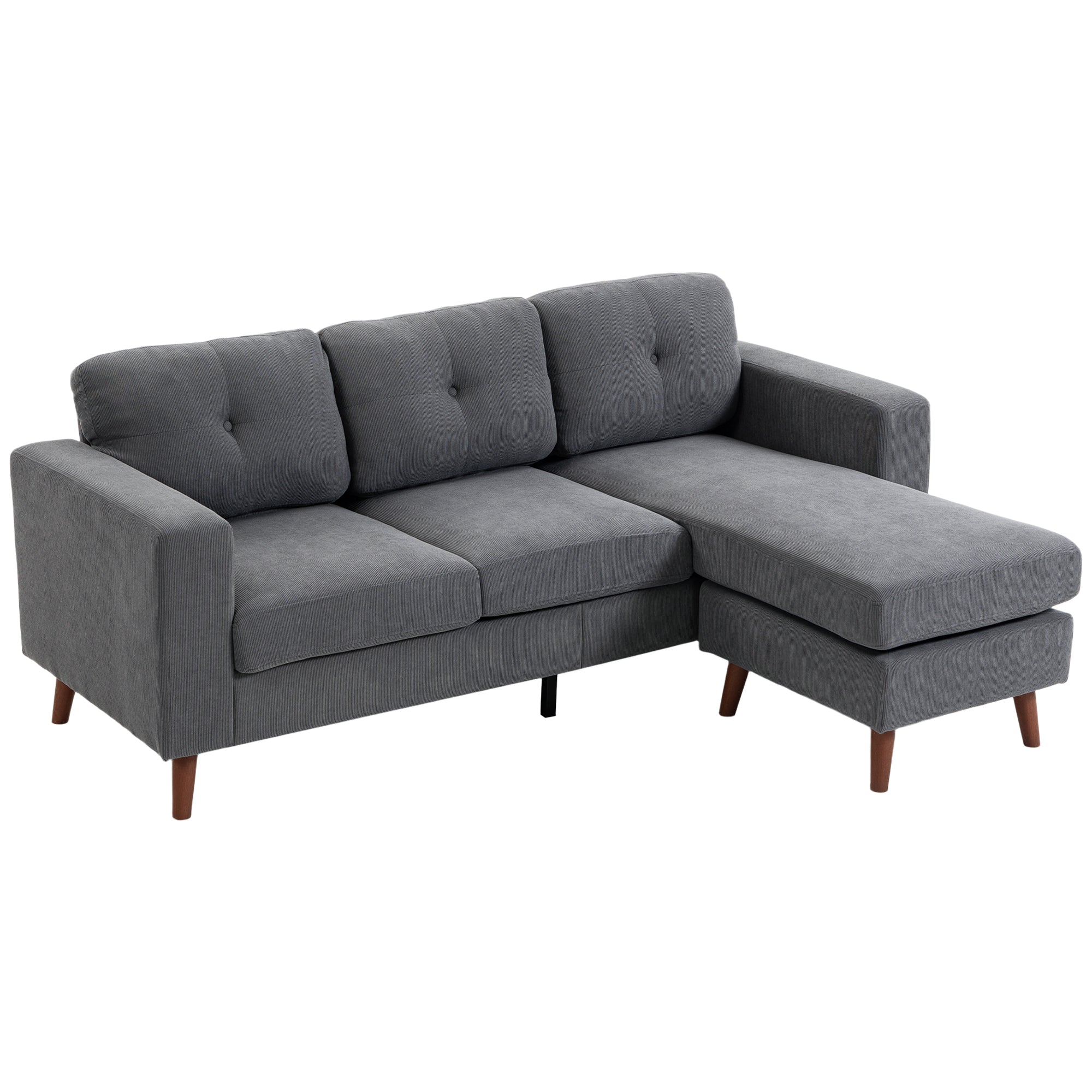 L-Shape Corner Sofa 192 cm (3-Seater) with Reversible Chaise, Corduroy Upholstery, Compact Corner Couch for Small Spaces, Living Room, Dark Gray