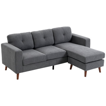 L-Shape Corner Sofa 192 cm (3-Seater) with Reversible Chaise, Corduroy Upholstery, Compact Corner Couch for Small Spaces, Living Room, Dark Gray