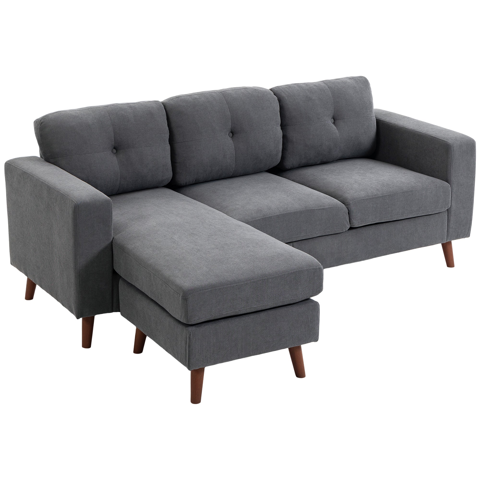 L-Shape Corner Sofa 192 cm (3-Seater) with Reversible Chaise, Corduroy Upholstery, Compact Corner Couch for Small Spaces, Living Room, Dark Gray