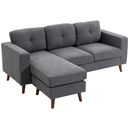 L-Shape Corner Sofa 192 cm (3-Seater) with Reversible Chaise, Corduroy Upholstery, Compact Corner Couch for Small Spaces, Living Room, Dark Gray