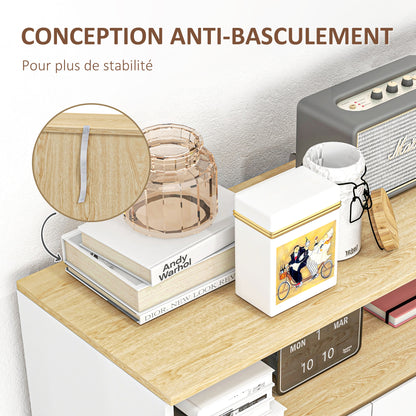 Storage Cabinet, Kitchen Buffet, with Adjustable Shelf, 2-Door Cupboard, 80 x 38 x 102 cm, Scandinavian Design, Solid Wood Legs, White and Wood Tone Finish