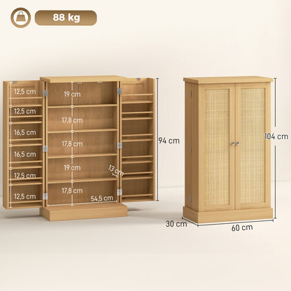 40.9" Kitchen Pantry Cabinet – Rattan Doors, 5-Tier Shelving, 12 Spice Slots & Adjustable Shelves, Natural