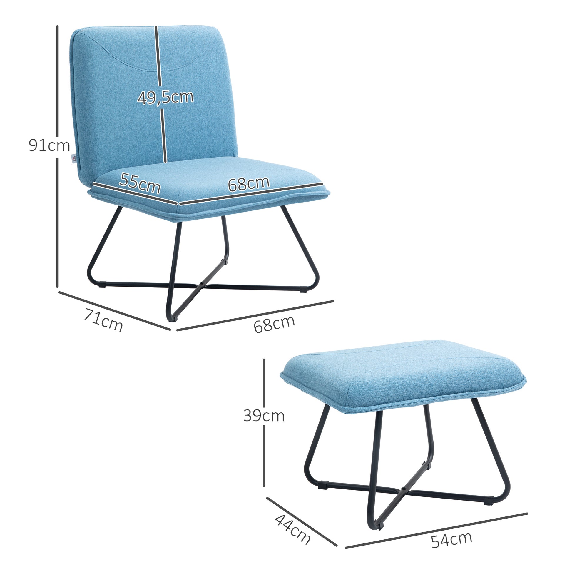 Living Room Chair with Footrest Armless Relax Chair with Steel Cross Legs for Bedroom Blue Light for Living Room