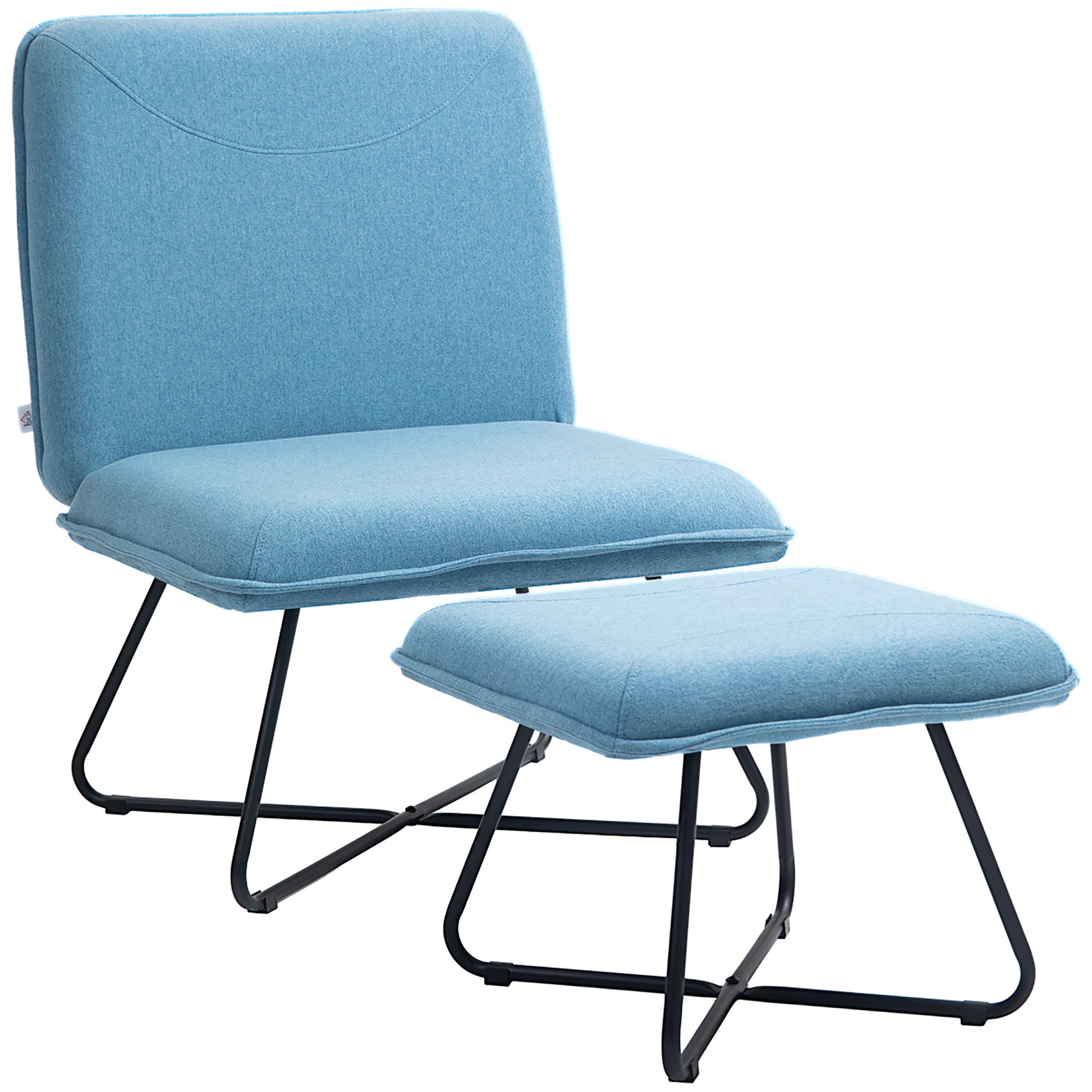 Living Room Chair with Footrest Armless Relax Chair with Steel Cross Legs for Bedroom Blue Light for Living Room