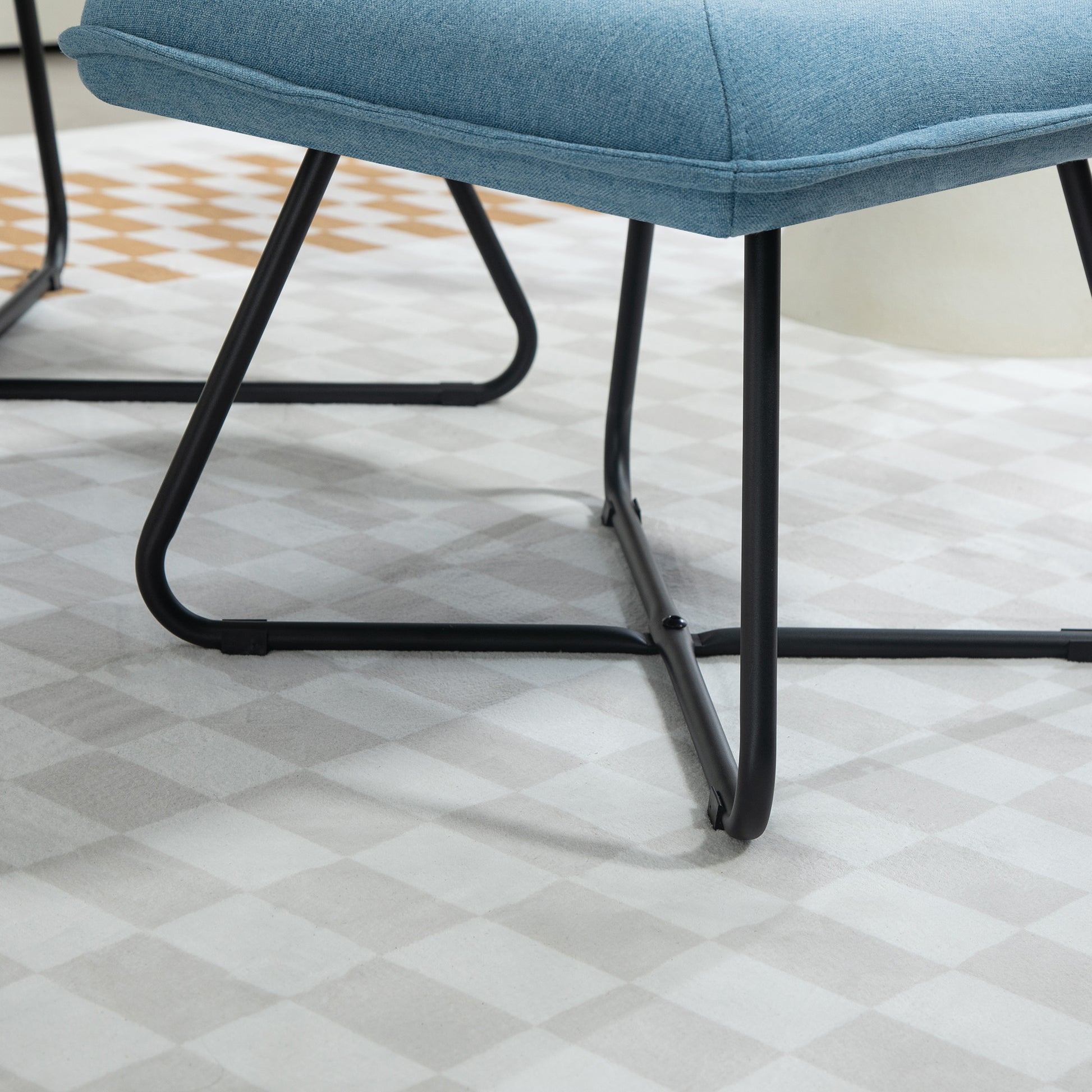 Living Room Chair with Footrest Armless Relax Chair with Steel Cross Legs for Bedroom Blue Light for Living Room