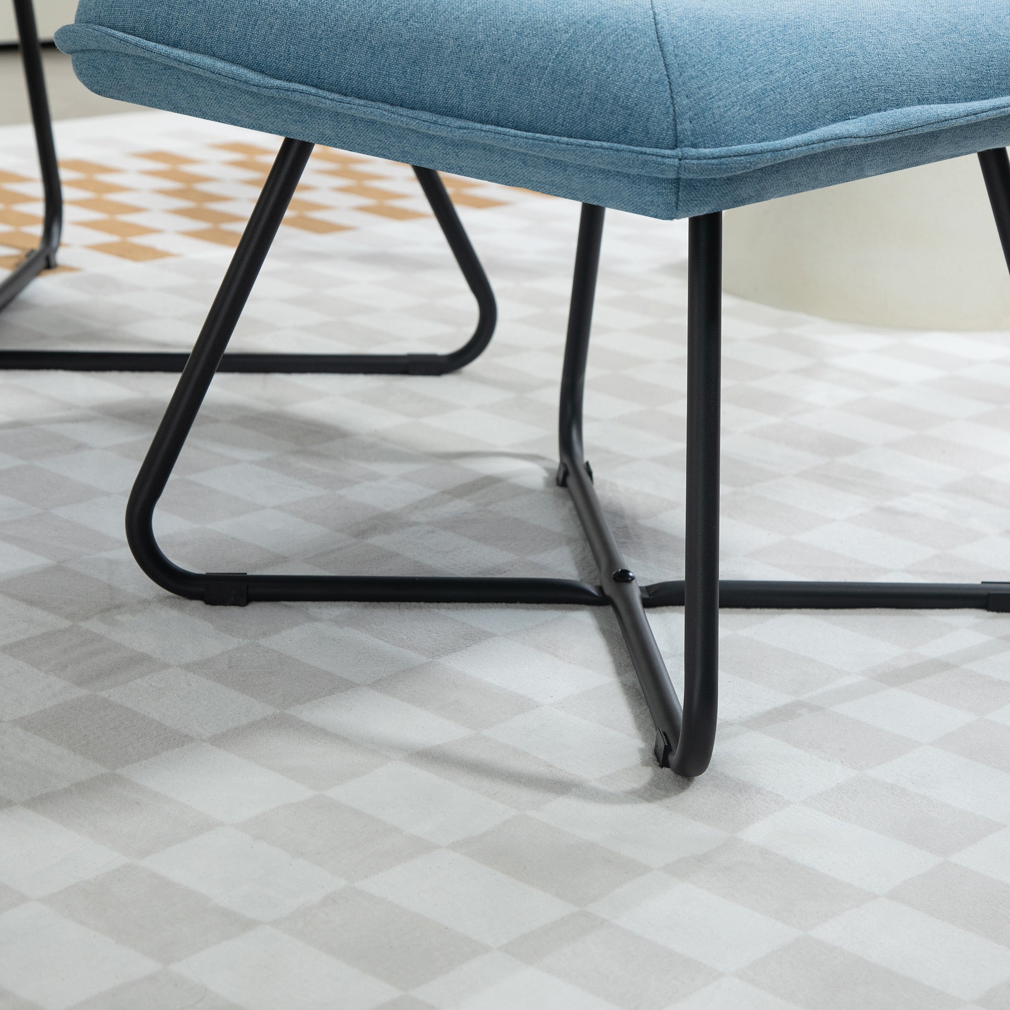Living Room Chair with Footrest Armless Relax Chair with Steel Cross Legs for Bedroom Blue Light for Living Room