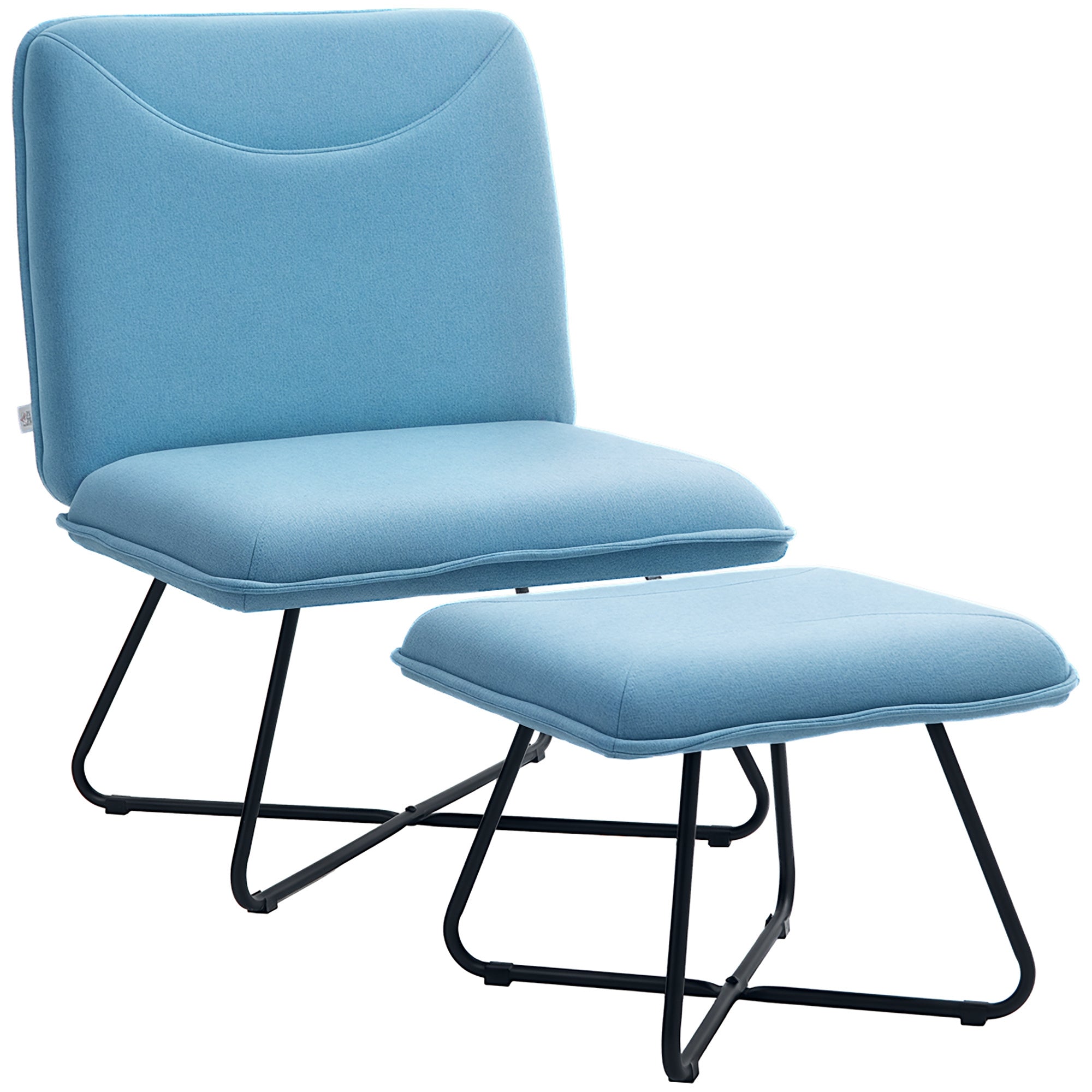 Living Room Chair with Footrest Armless Relax Chair with Steel Cross Legs for Bedroom Blue Light for Living Room