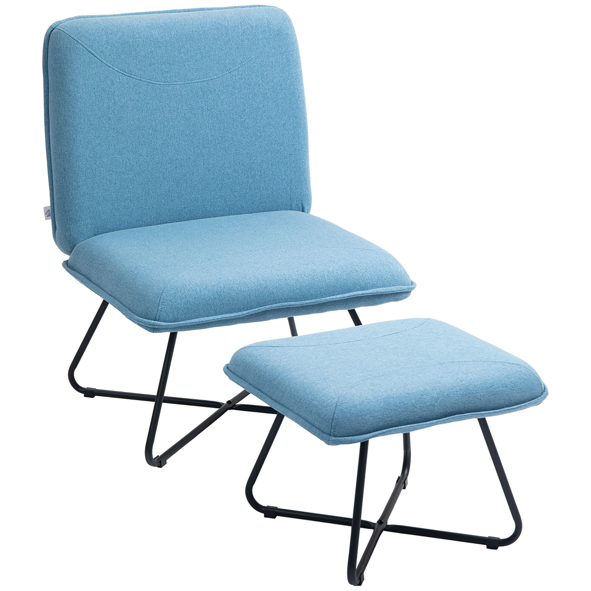 Living Room Chair with Footrest Armless Relax Chair with Steel Cross Legs for Bedroom Blue Light for Living Room