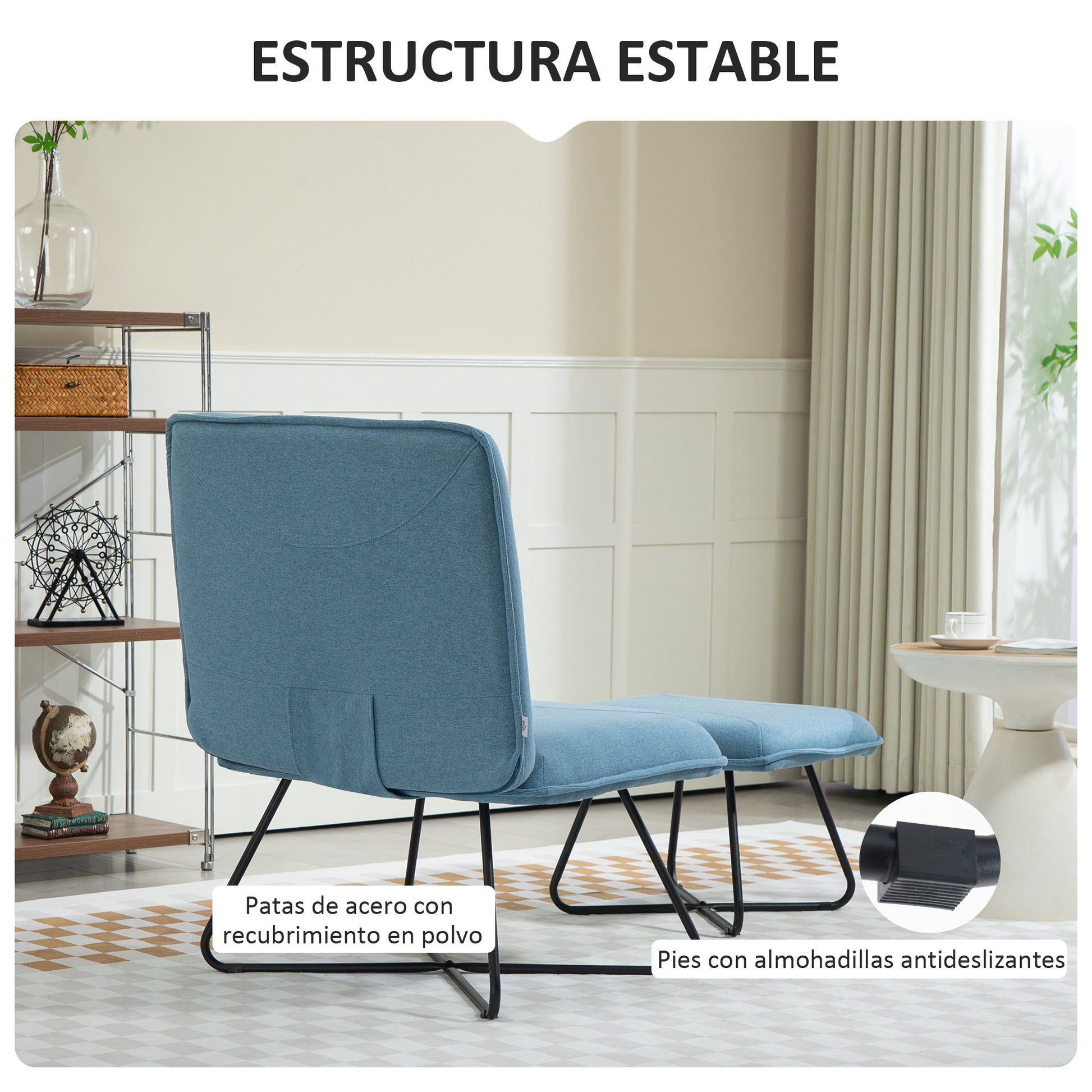 Living Room Chair with Footrest Armless Relax Chair with Steel Cross Legs for Bedroom Blue Light for Living Room