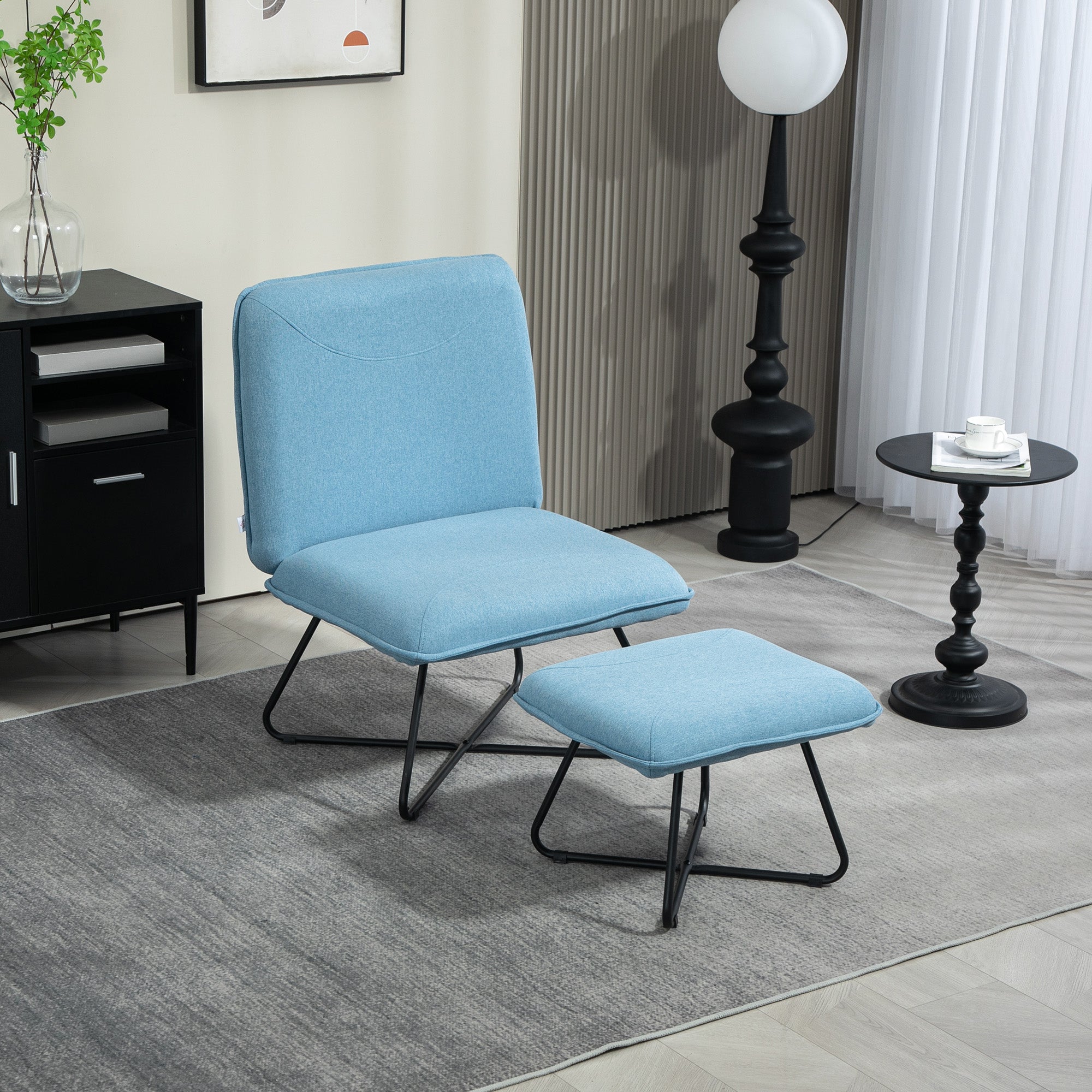 Living Room Chair with Footrest Armless Relax Chair with Steel Cross Legs for Bedroom Blue Light for Living Room