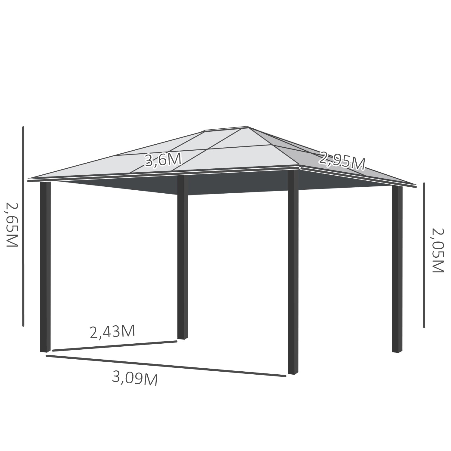 Luxury Gazebo Garden Gazebo Aluminum Party Tent Garden Tent with 4 Curtains, Translucent PC Roof Brown+Beige 295 x 360 x 265 cm