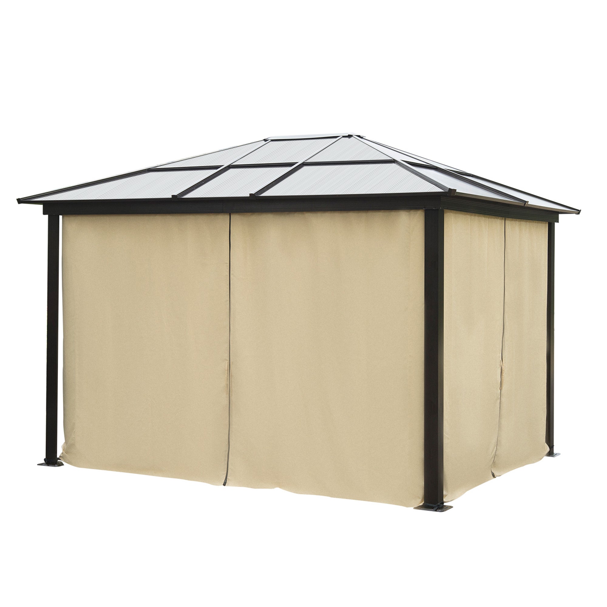 Luxury Gazebo Garden Gazebo Aluminum Party Tent Garden Tent with 4 Curtains, Translucent PC Roof Brown+Beige 295 x 360 x 265 cm