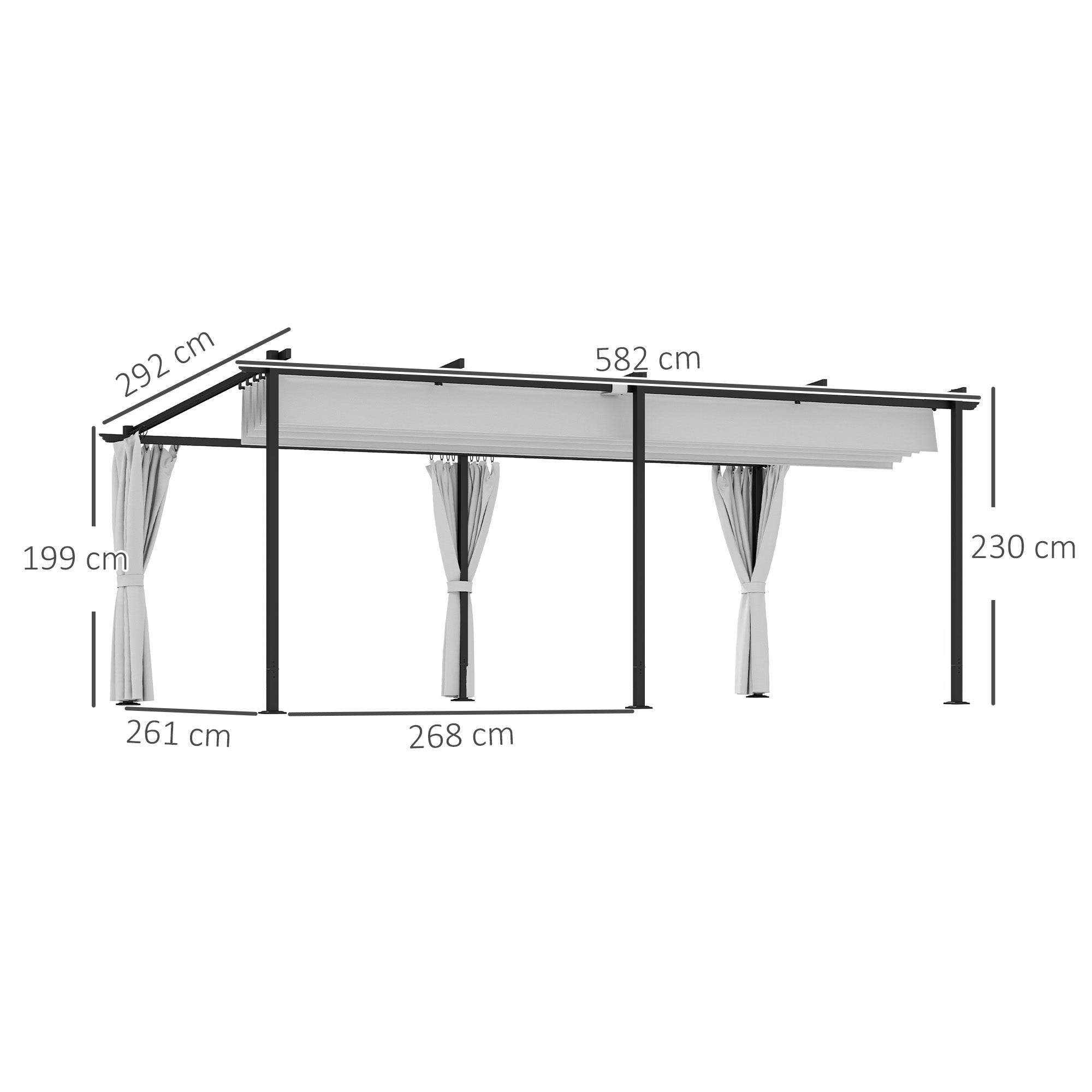 Garden Pergola 3 x 6 m Retractable Sliding Pavilion with Side Walls, Garden Gazebo, High Density 180g/m² Polyester, Sun Protection Roof UPF30+, for Terrace, Patio, Grey