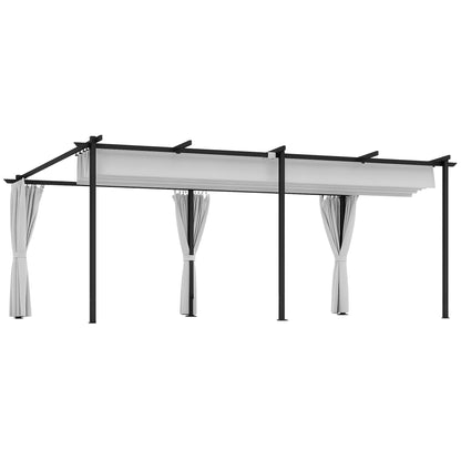 Garden Pergola 3 x 6 m Retractable Sliding Pavilion with Side Walls, Garden Gazebo, High Density 180g/m² Polyester, Sun Protection Roof UPF30+, for Terrace, Patio, Grey