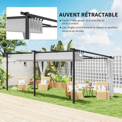 Garden Pergola 3 x 6 m Retractable Sliding Pavilion with Side Walls, Garden Gazebo, High Density 180g/m² Polyester, Sun Protection Roof UPF30+, for Terrace, Patio, Grey