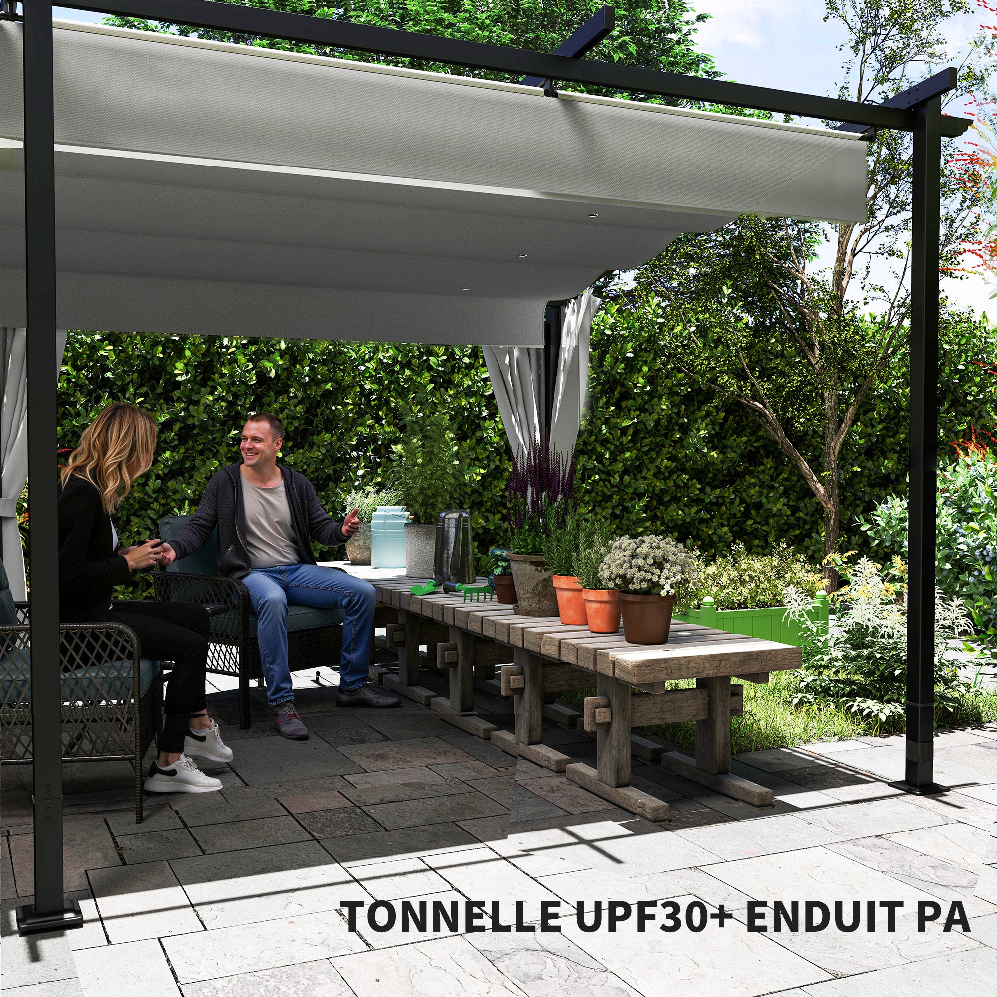 Garden Pergola 3 x 6 m Retractable Sliding Pavilion with Side Walls, Garden Gazebo, High Density 180g/m² Polyester, Sun Protection Roof UPF30+, for Terrace, Patio, Grey