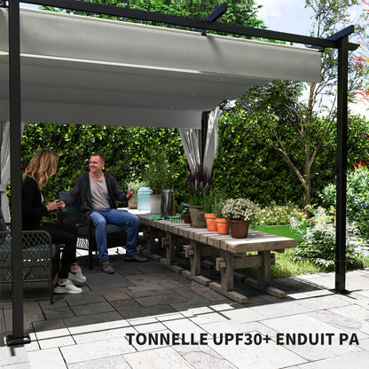 Garden Pergola 3 x 6 m Retractable Sliding Pavilion with Side Walls, Garden Gazebo, High Density 180g/m² Polyester, Sun Protection Roof UPF30+, for Terrace, Patio, Grey
