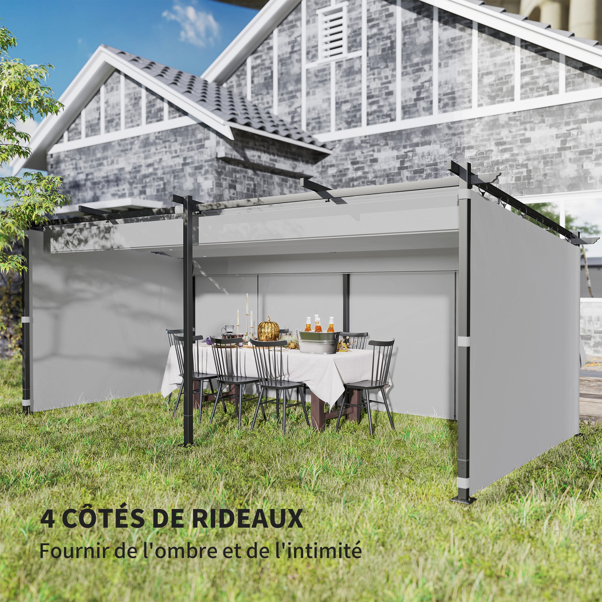 Garden Pergola 3 x 6 m Retractable Sliding Pavilion with Side Walls, Garden Gazebo, High Density 180g/m² Polyester, Sun Protection Roof UPF30+, for Terrace, Patio, Grey