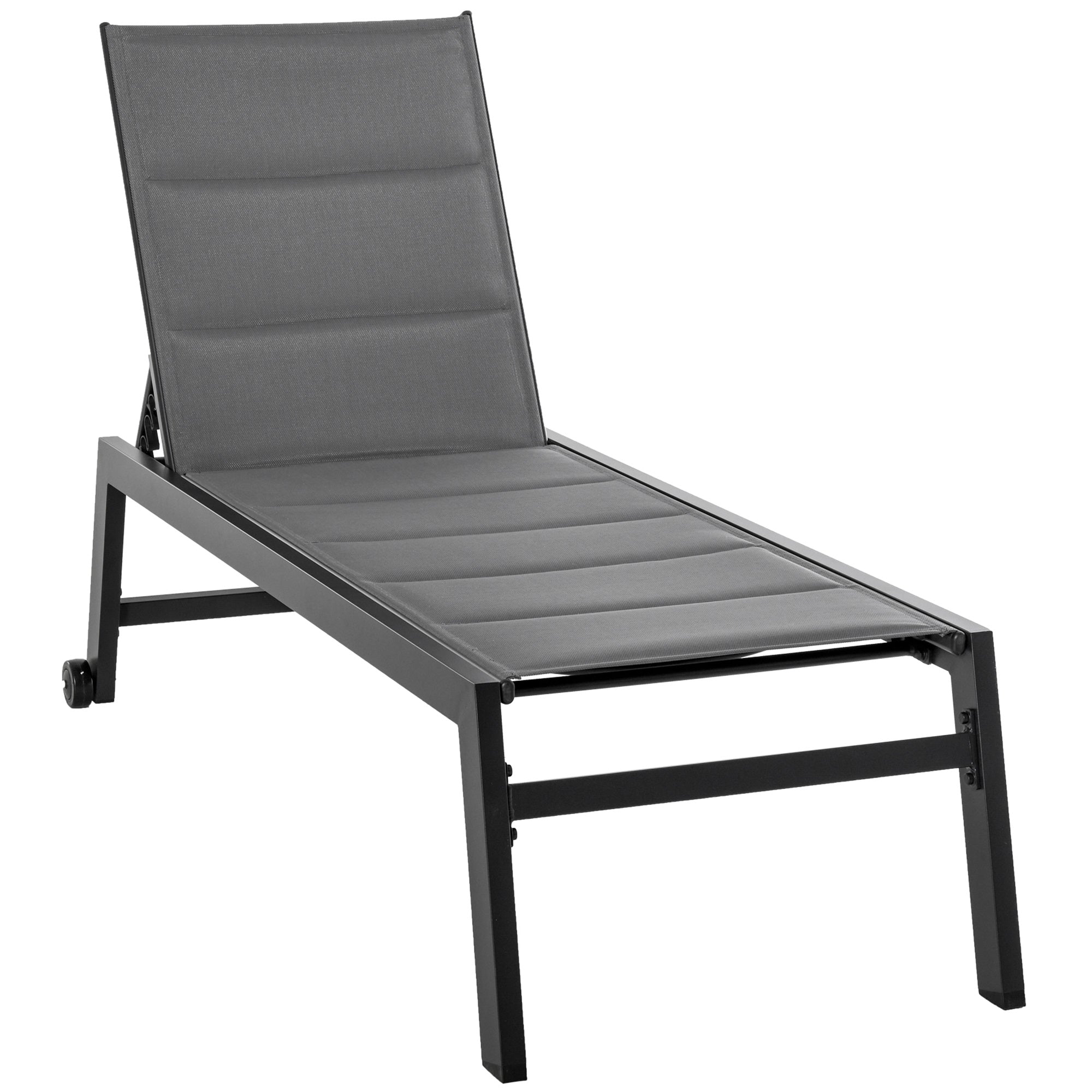 Reclining Garden Sun Lounger with 5 Levels Padded Cover, Aluminum and Texteline, 72x168x102cm Gray