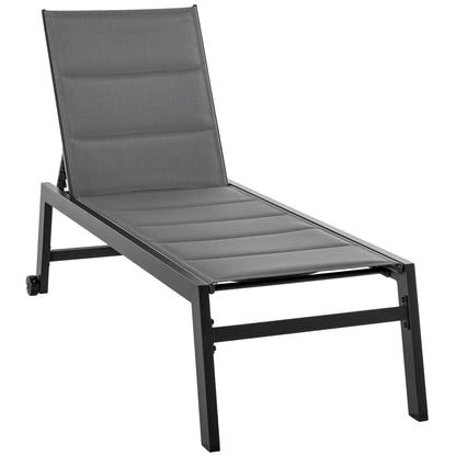 Reclining Garden Sun Lounger with 5 Levels Padded Cover, Aluminum and Texteline, 72x168x102cm Gray