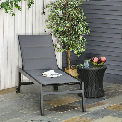 Reclining Garden Sun Lounger with 5 Levels Padded Cover, Aluminum and Texteline, 72x168x102cm Gray