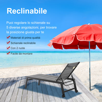 Reclining Garden Sun Lounger with 5 Levels Padded Cover, Aluminum and Texteline, 72x168x102cm Gray