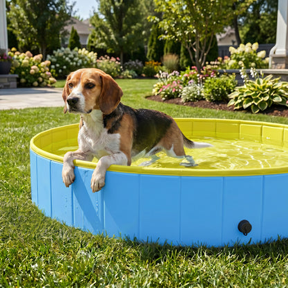 Foldable Dog Pool for Medium & Large Dogs, 120 x 30 cm (47 x 12 in) – Non-Slip Portable Pet Paddling Pool – Blue