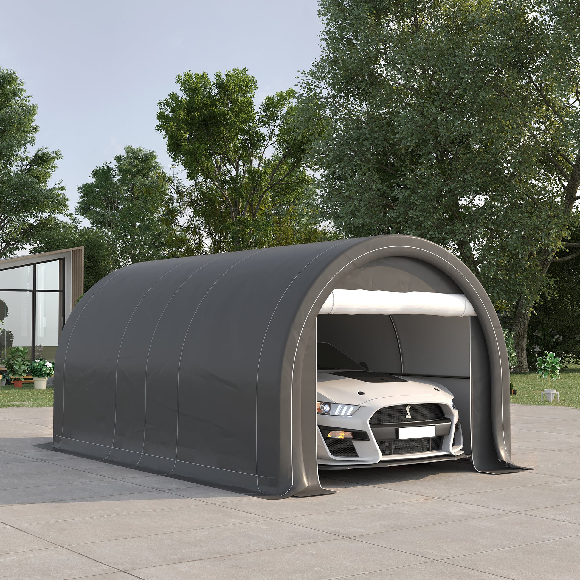 5x3m Outdoor Car Garage Carport Anti-UV with Removable PE Fabric Canopy and Galvanized Steel Frame Gray
