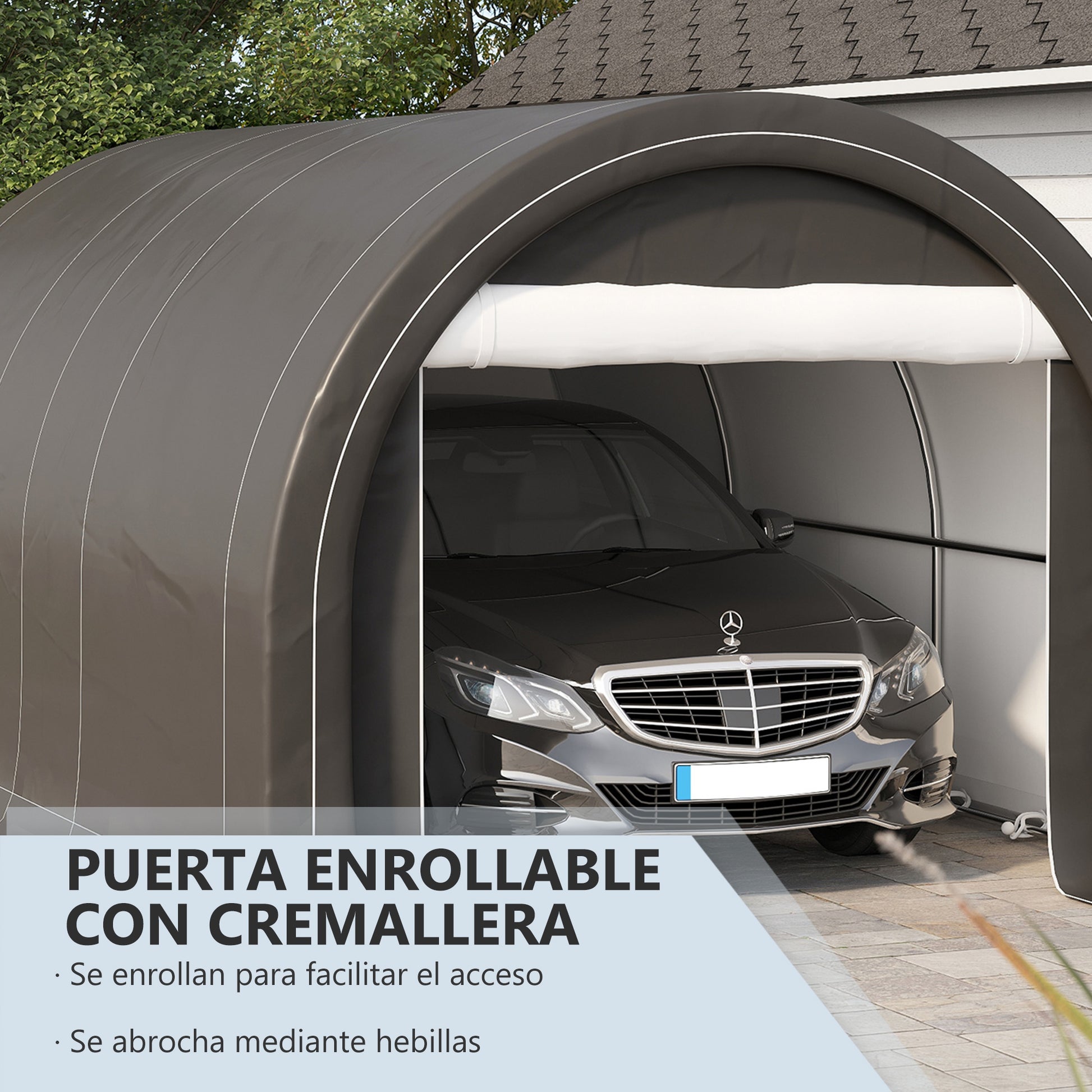 5x3m Outdoor Car Garage Carport Anti-UV with Removable PE Fabric Canopy and Galvanized Steel Frame Gray