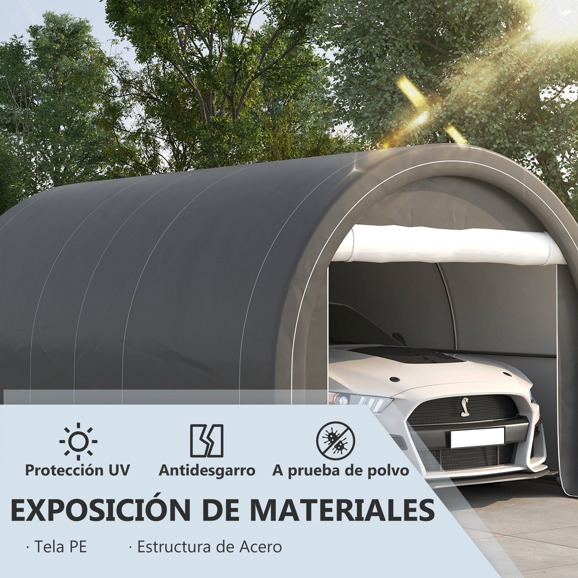 5x3m Outdoor Car Garage Carport Anti-UV with Removable PE Fabric Canopy and Galvanized Steel Frame Gray