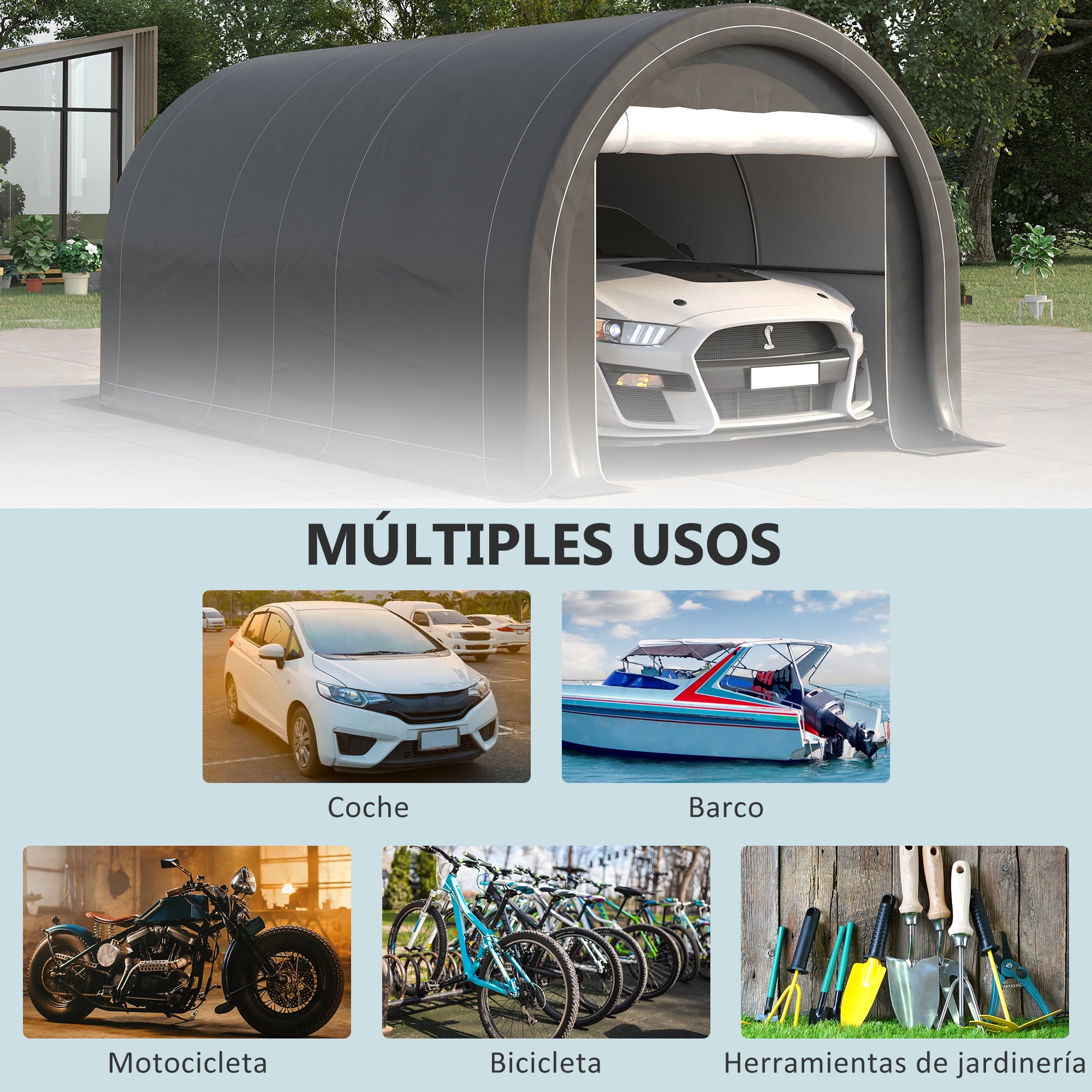 5x3m Outdoor Car Garage Carport Anti-UV with Removable PE Fabric Canopy and Galvanized Steel Frame Gray