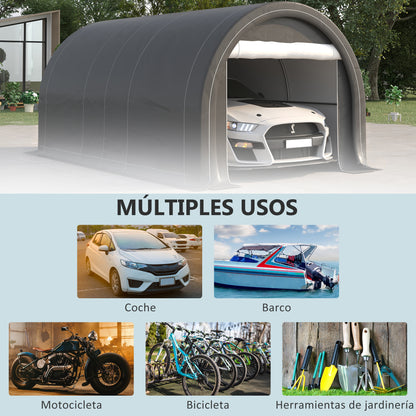 5x3m Outdoor Car Garage Carport Anti-UV with Removable PE Fabric Canopy and Galvanized Steel Frame Gray