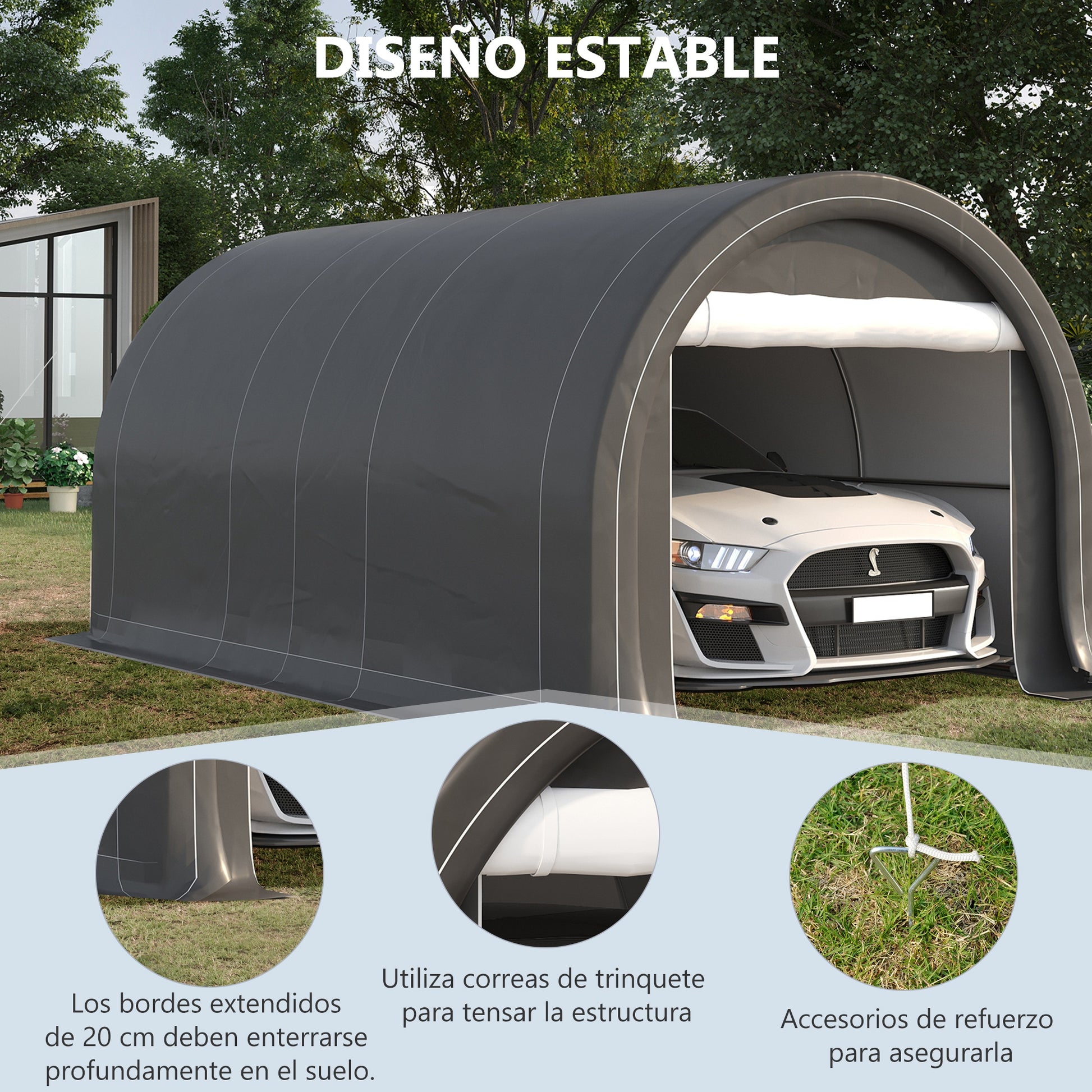 5x3m Outdoor Car Garage Carport Anti-UV with Removable PE Fabric Canopy and Galvanized Steel Frame Gray