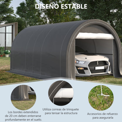 5x3m Outdoor Car Garage Carport Anti-UV with Removable PE Fabric Canopy and Galvanized Steel Frame Gray