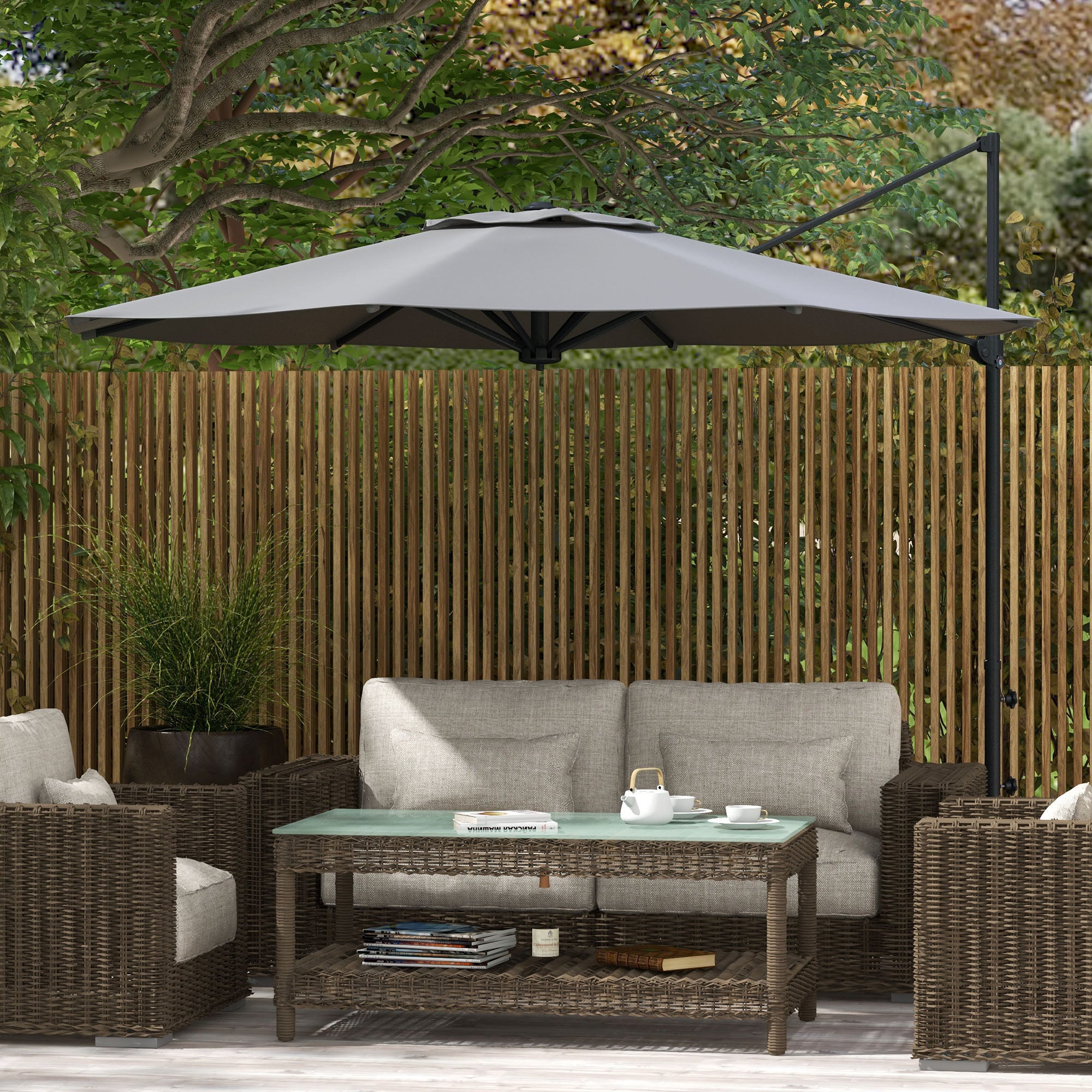 Cantilever Umbrella approx. Ø3 m Sun Umbrella with Crank, Tilting Market Umbrella, Rotating Garden Umbrella for Balcony, Terrace, Metal, Dark Grey