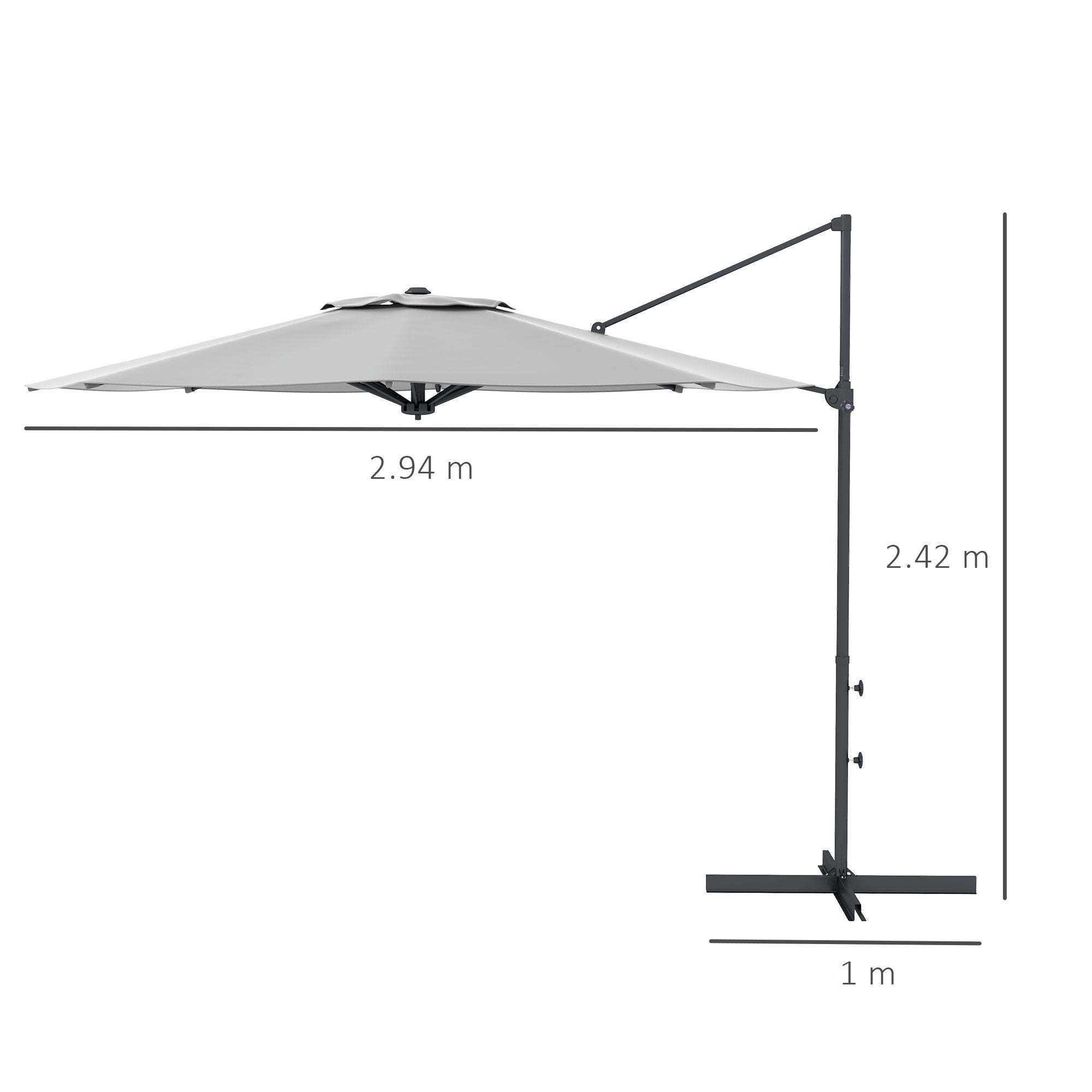 Cantilever Umbrella approx. Ø3 m Sun Umbrella with Crank, Tilting Market Umbrella, Rotating Garden Umbrella for Balcony, Terrace, Metal, Dark Grey