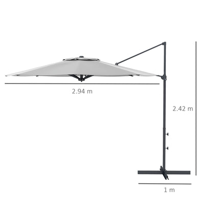 Cantilever Umbrella approx. Ø3 m Sun Umbrella with Crank, Tilting Market Umbrella, Rotating Garden Umbrella for Balcony, Terrace, Metal, Dark Grey
