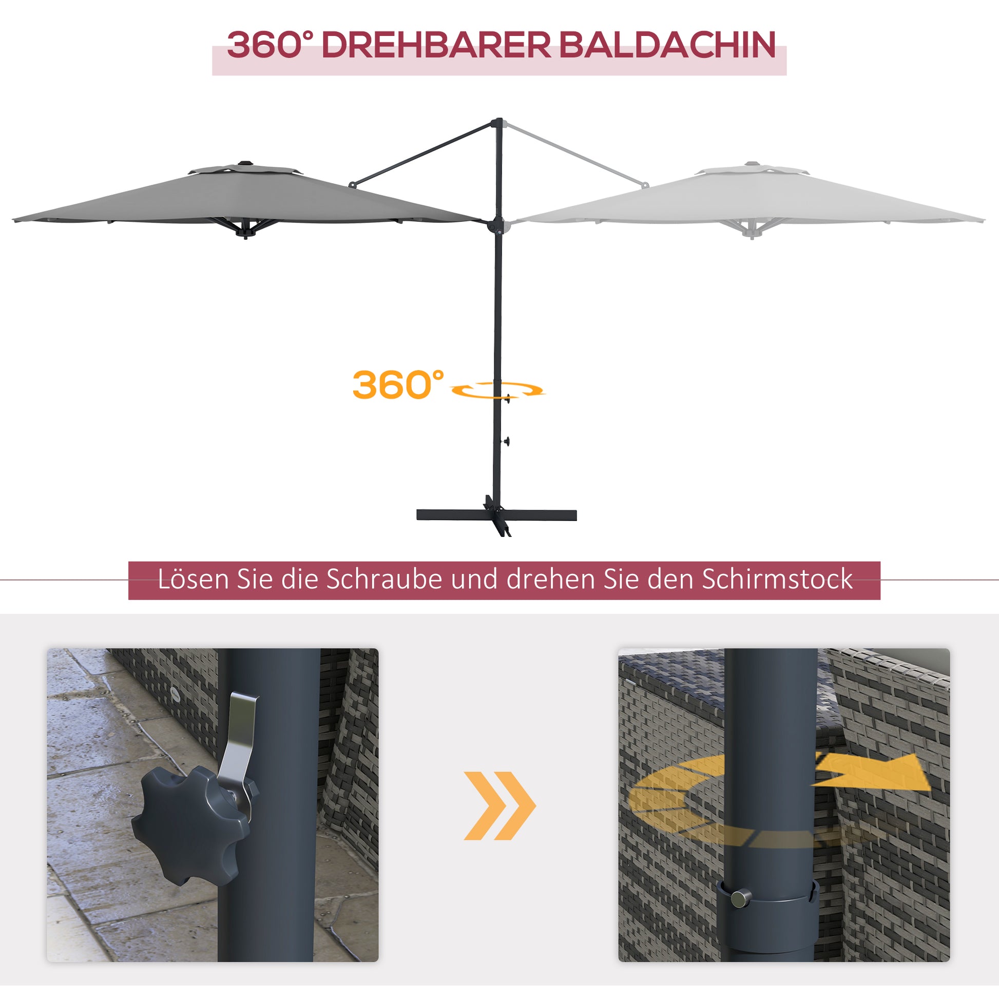 Cantilever Umbrella approx. Ø3 m Sun Umbrella with Crank, Tilting Market Umbrella, Rotating Garden Umbrella for Balcony, Terrace, Metal, Dark Grey